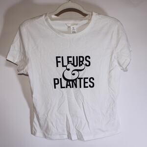 H&M White Fleurs & Plantes Baby Tee Size M
